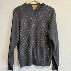 Mario Gilberti Wool Sweater V Neck Argyle Diamond Made in Italy Preppy Grandpa S
